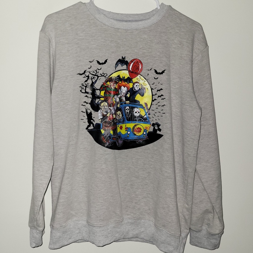 Halloween Horror Friends Mystery Machine Long Sleeve Sweatshirt Size Medium Gray